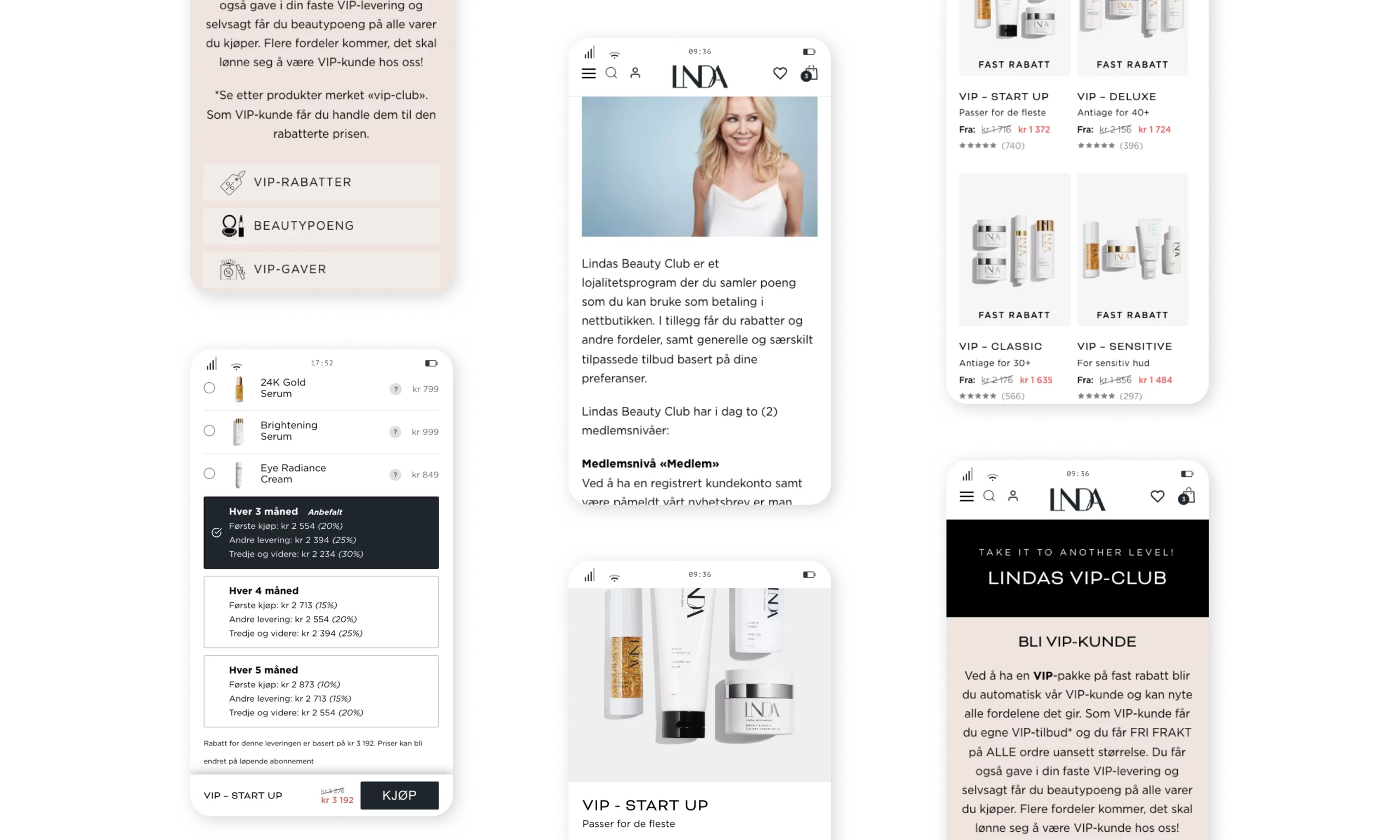 mobil screenshots fra lindajohansen.no beauty club