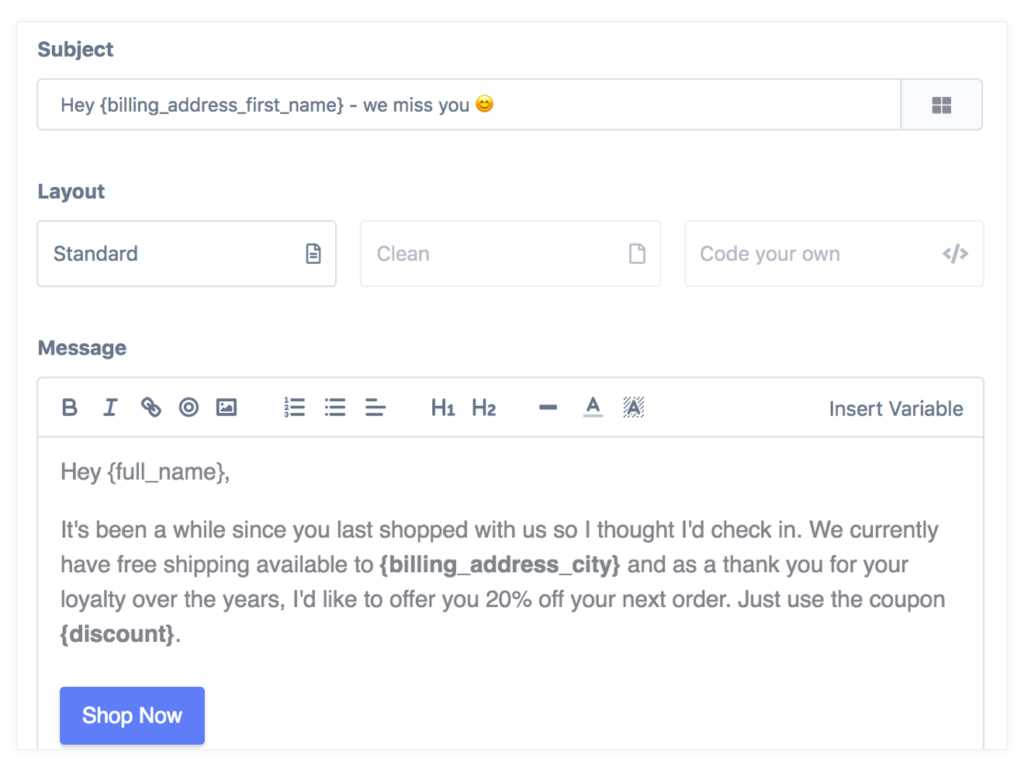 Skjermbilde fra Metoric engage message