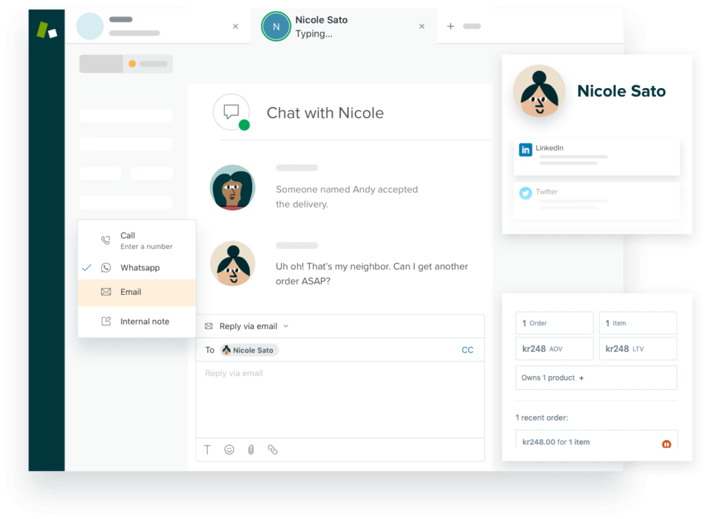 Illustrasjon som viser ordreinformasjon i chat