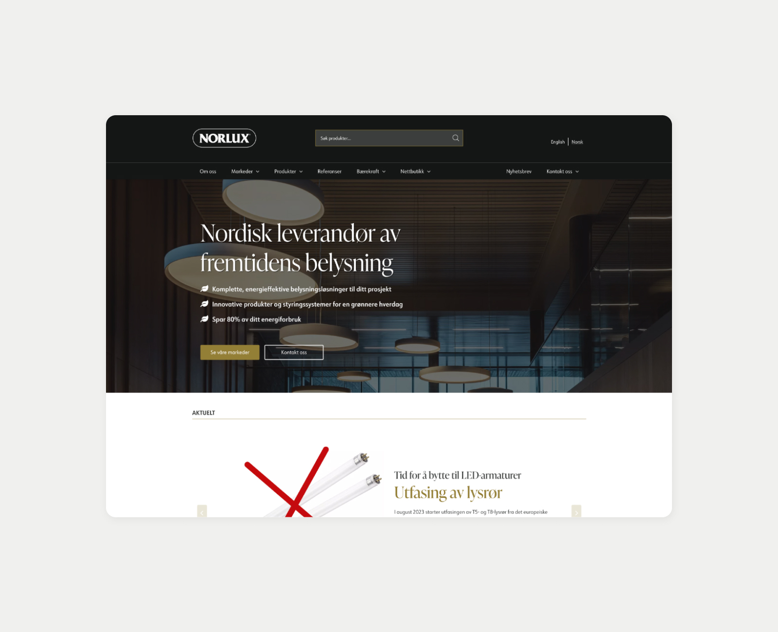 skjermbilde av norlux sin nettside